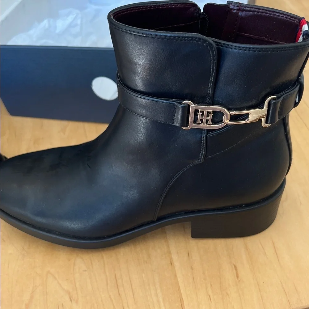 Tommy Hilfiger Black Ankle Booties with Gold Accent